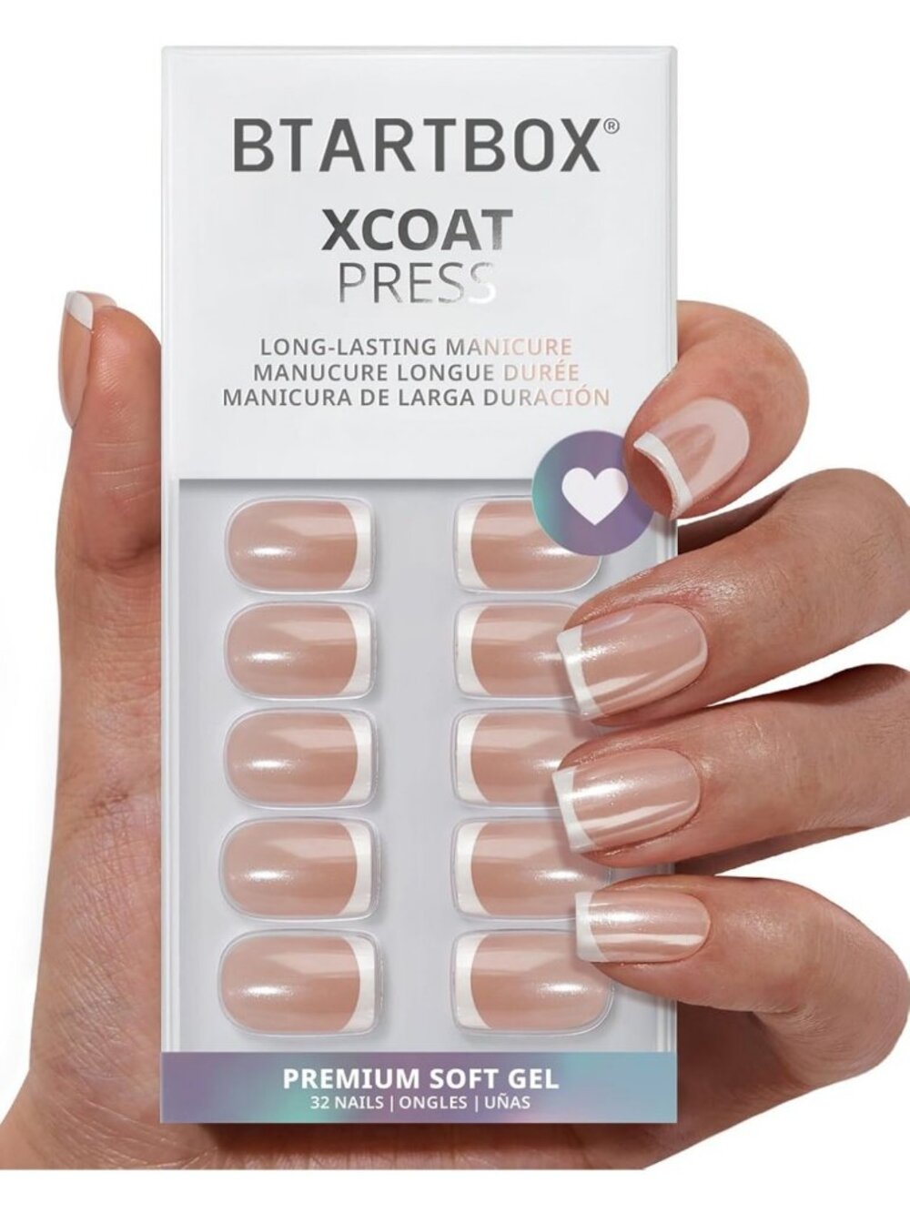 Elegant Press On Nails Set, Short Square French Tip, 32 Count - Perfect for